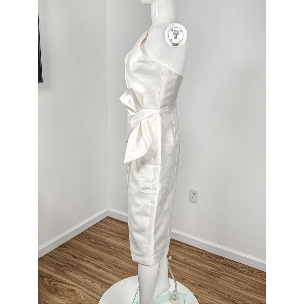 Amsale Asymmetric Satin One-Shoulder Midi-Dress size 6 - Picture 9 of 13